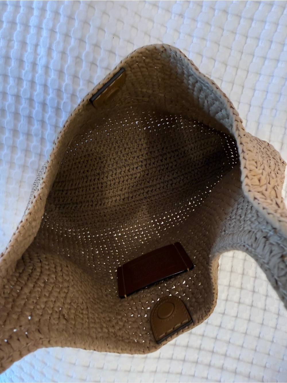 NWOT Coach Brooklyn Shoulder Bag 28 Tan Crochet with Embossed Logo Straw Natural - Picture 5 of 6
